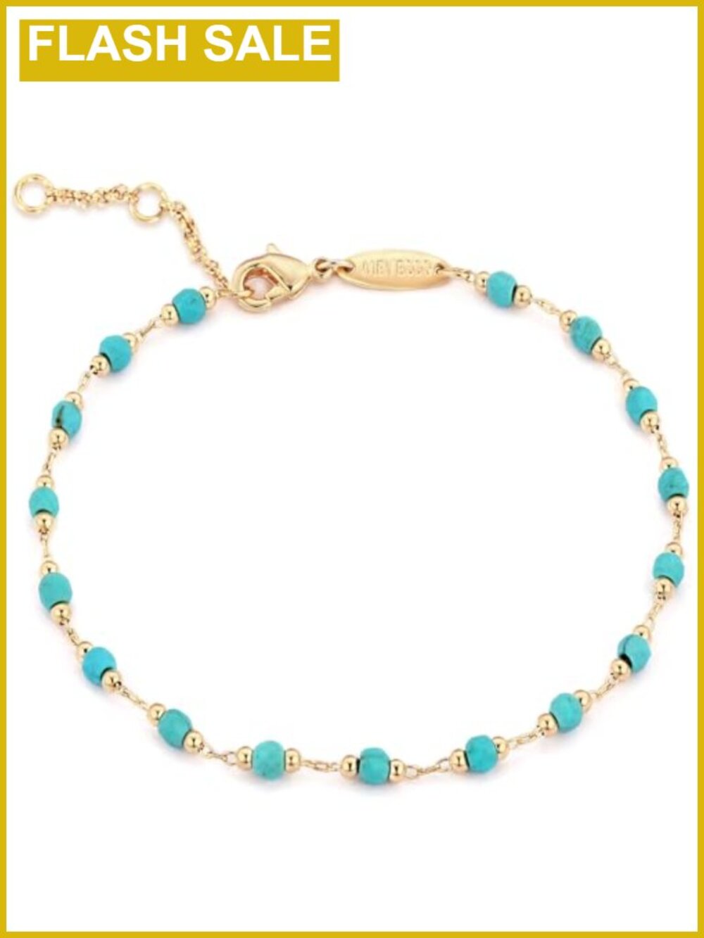 Irregular Turquoise Beaded Link Bracelet 14K Gold Plated Brass Lobster Clasp